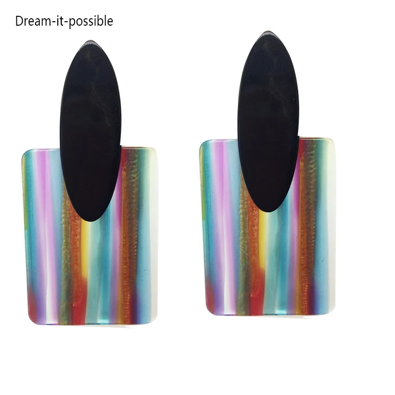 

Dream-it-possible bohemian woman big long statement acrylic resin geometric rainbow color glitter korean vintage earrings 2019
