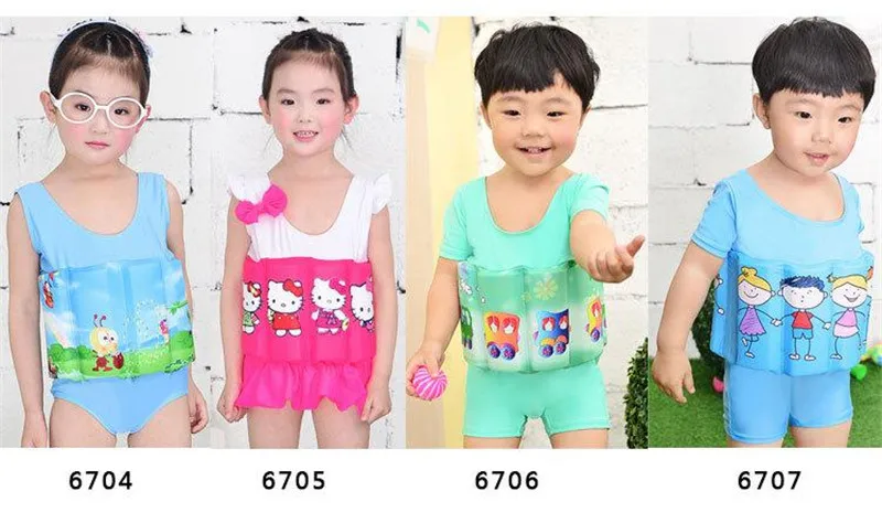 2017 Brand New Quick-drying Kids Buoyant Swimsuit Baby Boy& Baby Girls Siamese Floating Body Swimsuit Removable Float Swimwear22