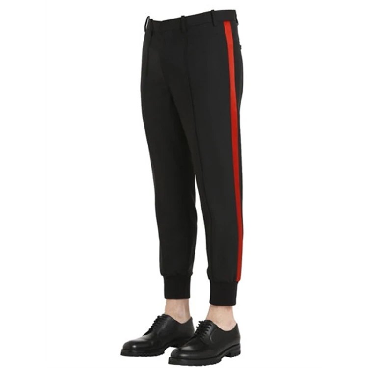 Winter new men's casual pants side stitching red stripe design thread