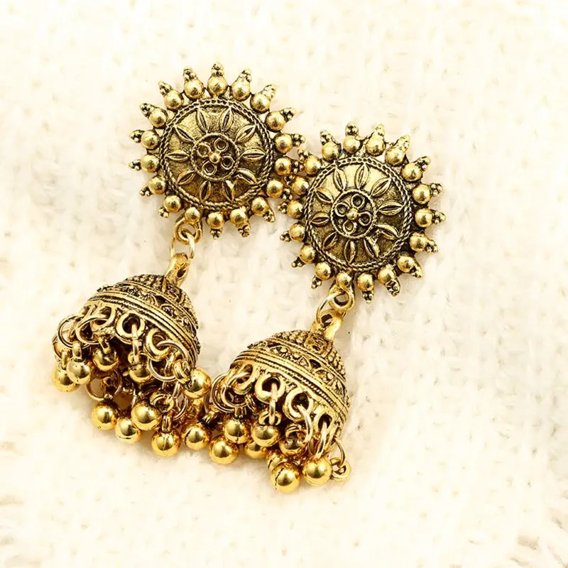 

Traditional Gold Sliver Chandbali Kundan Jhumka Jhumki Drop Earrings for women