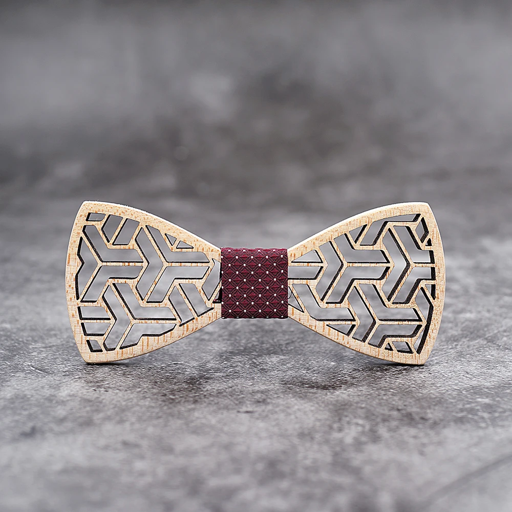 MAHOOSIVE Pocket Square Handkerchiefs Wood Bowtie Cufflinks Set For Men Business Suit Hanky Neckwea