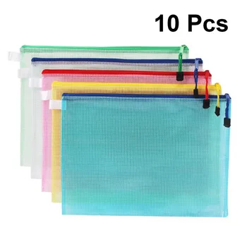 

10 Pcs A4 File Pockets PVC Zipper File Bags Documents Organizers Stationery Organizer File Folder Office Storage Bags