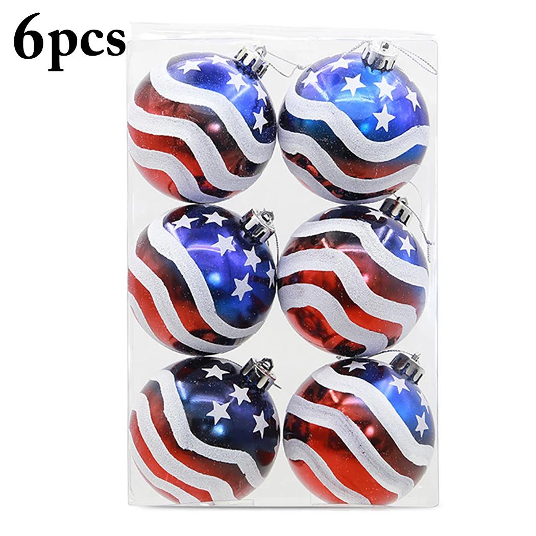 

6PCS 3.1'' Christmas Ball Ornament Fashionable Flag Print Christmas Ornament Christmas Tree Ornament