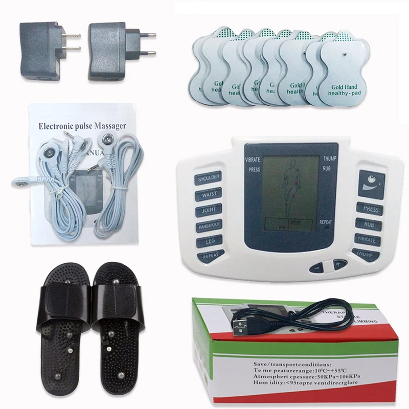 Electrical-Stimulator-Full-Body-Relax-Muscle-Digital-Massager-Pulse-TENS-Acupuncture-with-Therapy-Slipper-16-Pcs