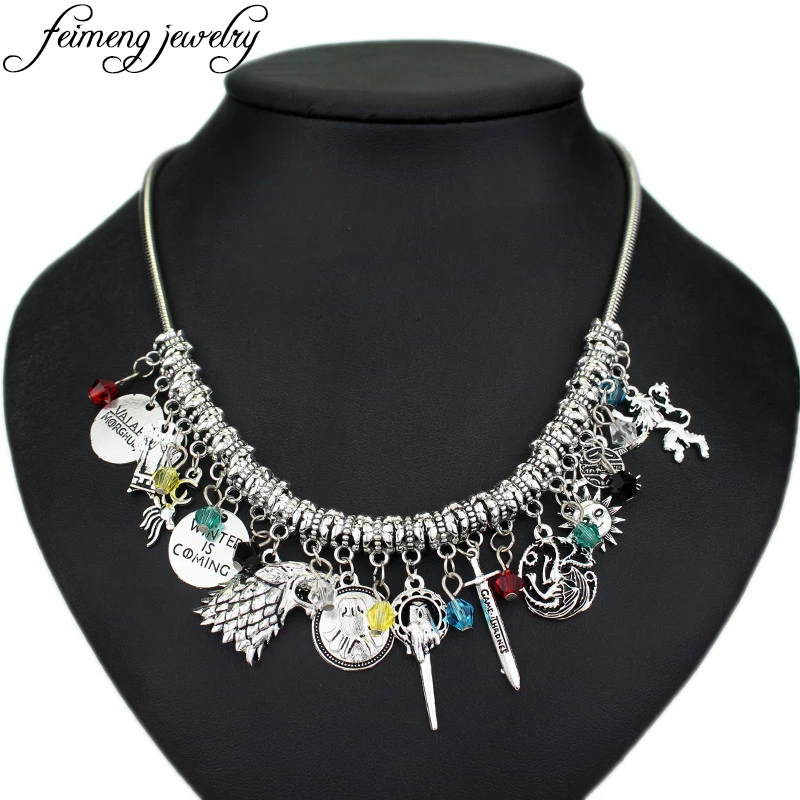 

Game of Thrones Charm Choker Necklace Winter Is Coming Wolf Head Hand Of The King Song Of Ice And Fire Dragon Pendant Necklace