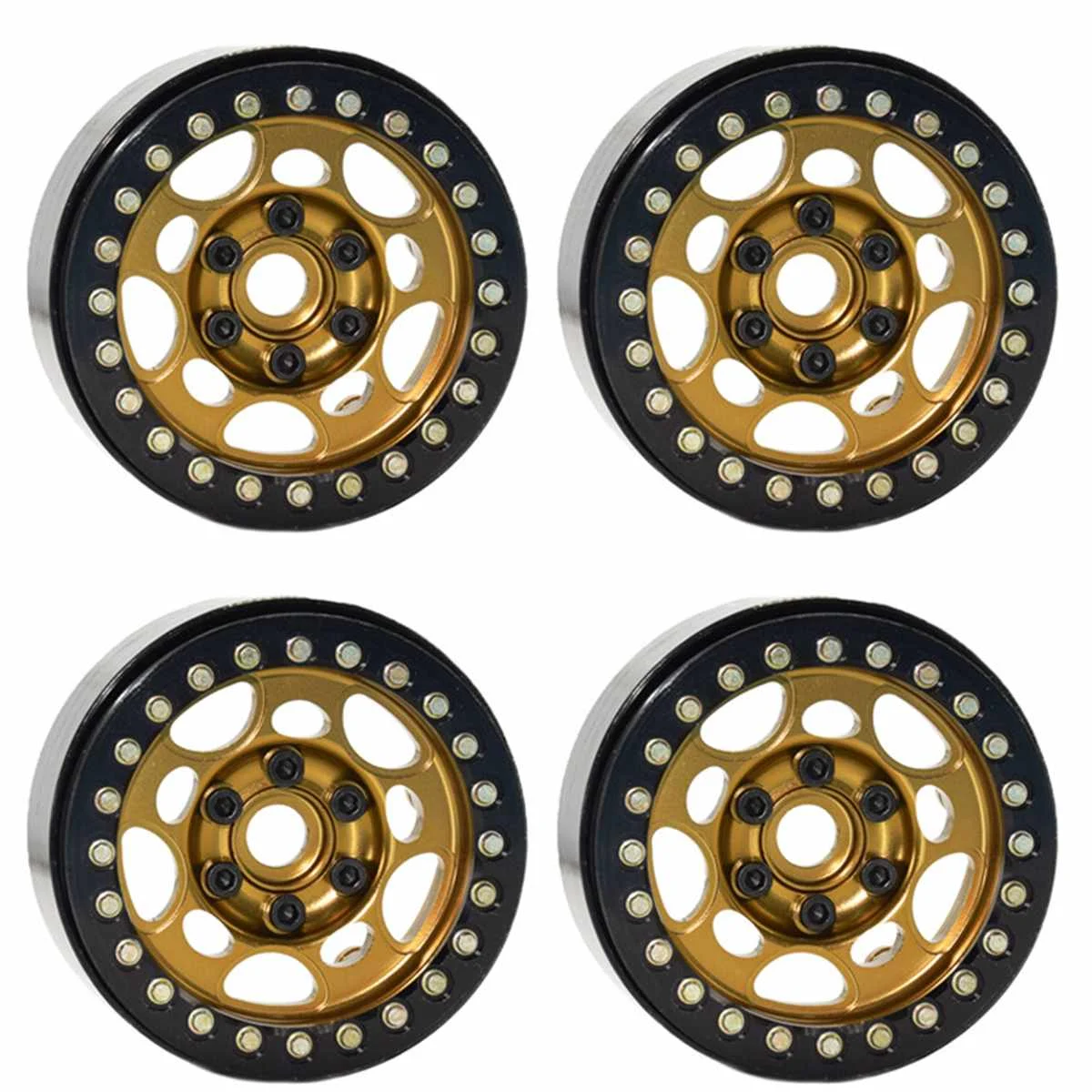 

4PCS Metal Alloy Gold 1.9" Wheel BEADLOCK Rim 1/10 RC Rock Crawler Wheel Hub for Traxxas TRX-4 Axial SCX10 Tamiya CC01 D90