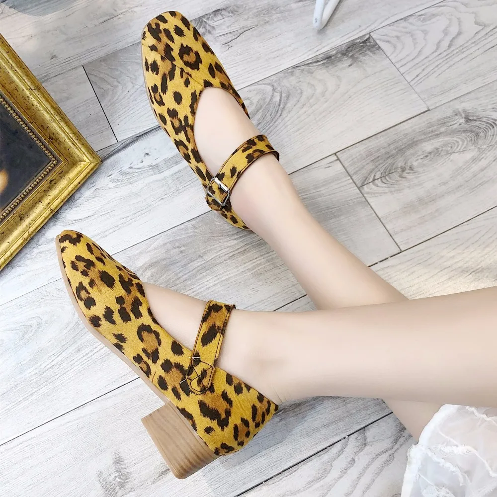 

AARDIMI 2019 Leopard Print Shallow Women Pumps Summer Buckle Strap Casual Platform Shoes High Heeled Ladies Fashion Shoes