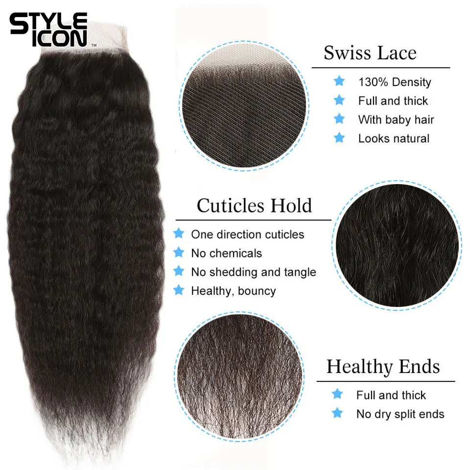 Styleicon 3 Bundles Kinky Straight Hair with Closure 100% Peruvian Human Hair Weave with Lace Closure Non-Remy Hair Weaving Styleicon 3 Bundles Kinky Straight Hair with Closure 100% Peruvian Human Hair Weave with Lace Closure Non-Remy Hair Weaving