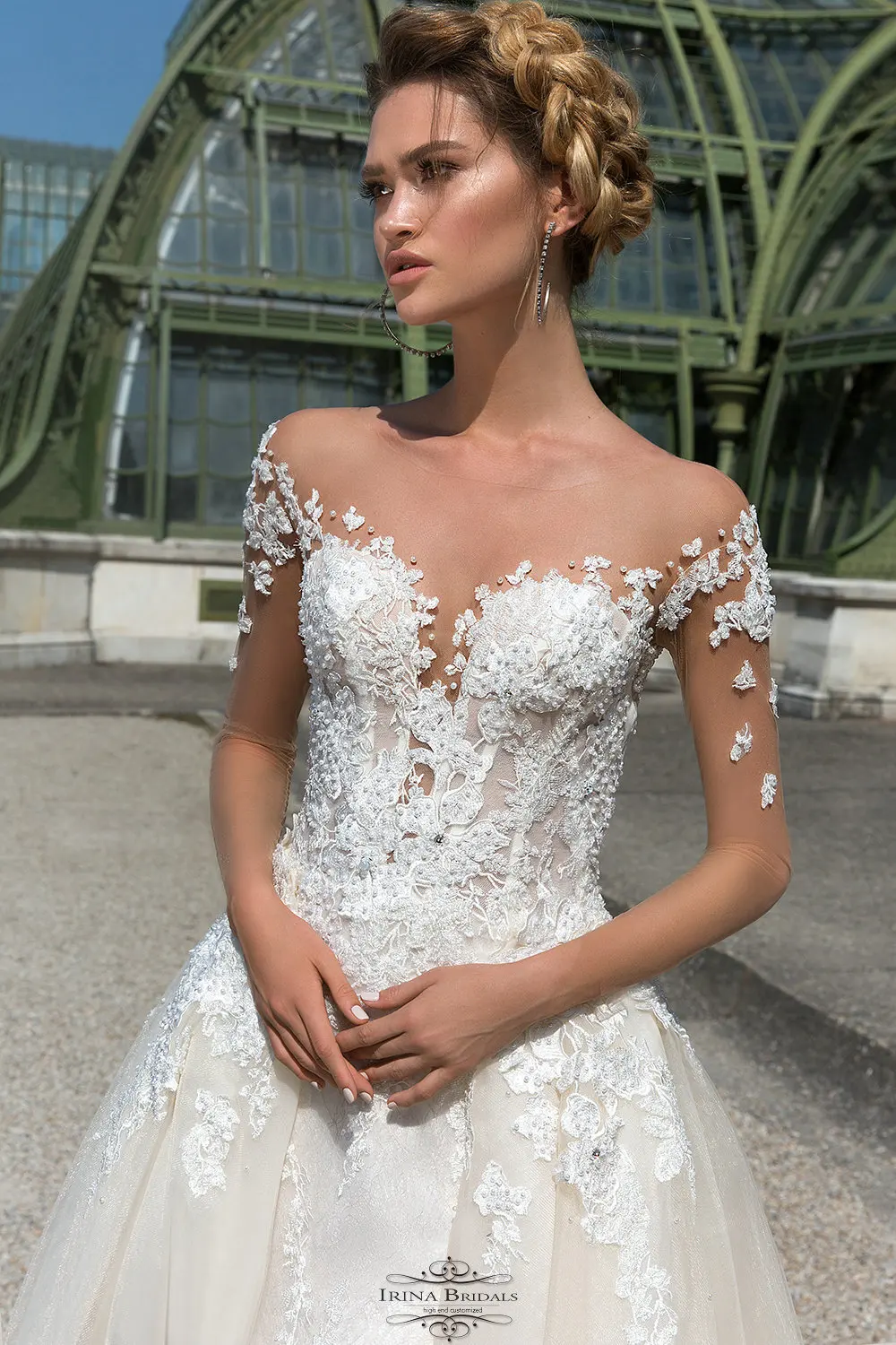 Brautkleid кружевная Апликация с длинными рукавами и жемчугом, съемная юбка, свадебное платье