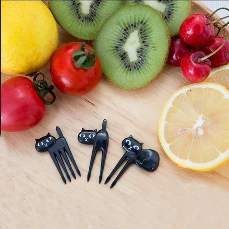Black Cat Fruit Fork Set Party Birthday Food Fruit Fork Animal Toothpick Bento Lunch For Children 6pcs/set