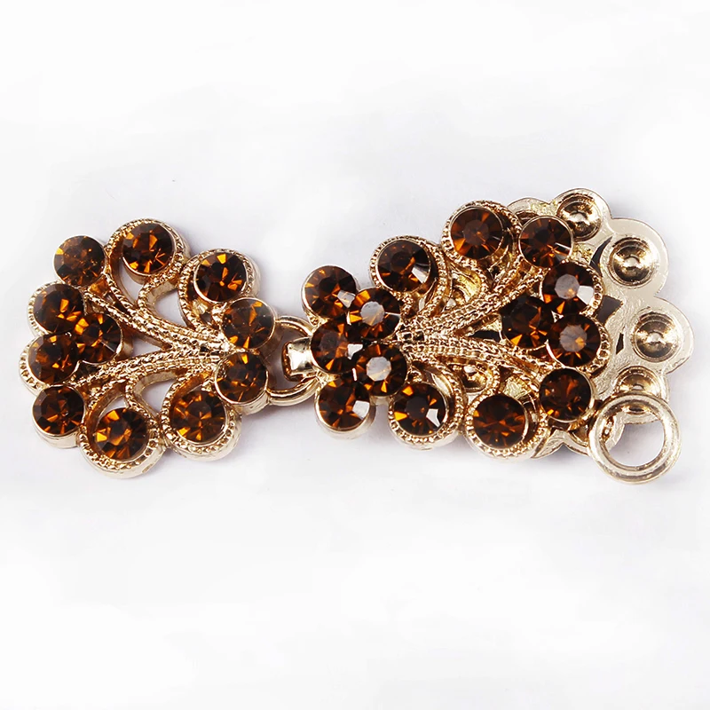 

20set Crafts Closure Clasps Button Brown Crystal Gold Tone Metal Hook Eyes Clasp Garment Coat Fastener Sewing Supplies NK316