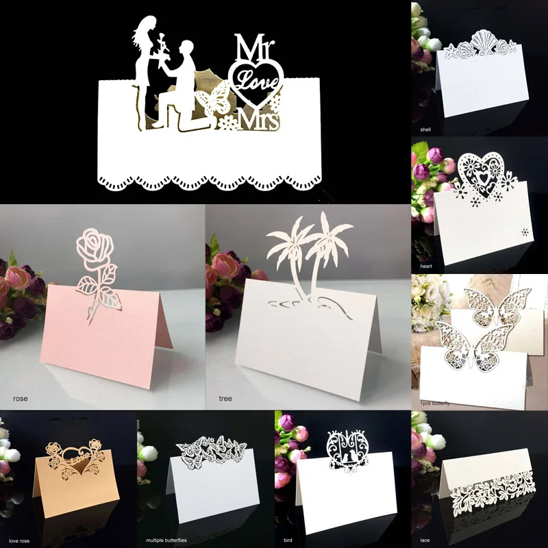  50pc 12x9cm Mini Wedding Invitation Card Postcard Laser Cut Hollow Table Card Butterflies Flower He - 33024623705