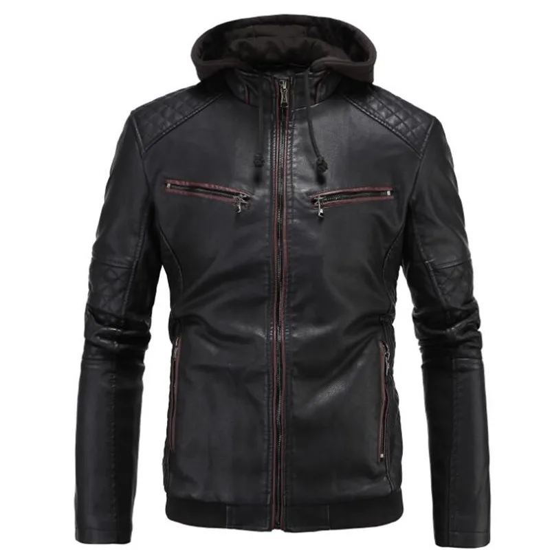 Мотоцикл Искусственная кожа куртка Для мужчин с капюшоном из искусственной кожи зимние теплые толстые Повседневное чёрный; коричневый