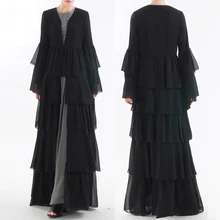 ОАЭ Абаи Дубай Кафтан Малайзии рюшами Плиссированные шифон кимоно кардиган мусульманский хиджаб платье Для женщин Дубай турецкая исламская Костюмы