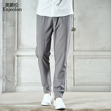 Enjeolon брендовые популярные длинные брюки, мужские нейлоновые Длинные прямые повседневные брюки, мужские одноцветные брюки размера плюс K6279