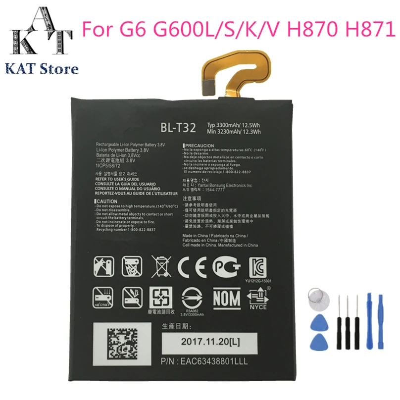 KAT BL-T32 3300 мАч аккумулятор для телефона LG G6 G600L/S/K/V H870 H871 H872 H873 LS993 US997 VS988 батареи