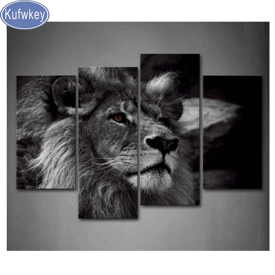 

Kufwkey full Square round Diy Diamond Embroidery lion Mosaic pattern 4pcs Diamond Painting Kit Diamond Picture for home decor