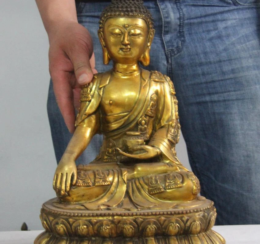 Tibet buddhism bronze Copper gilt sakyamuni Shakyamuni Tathagata buddha
