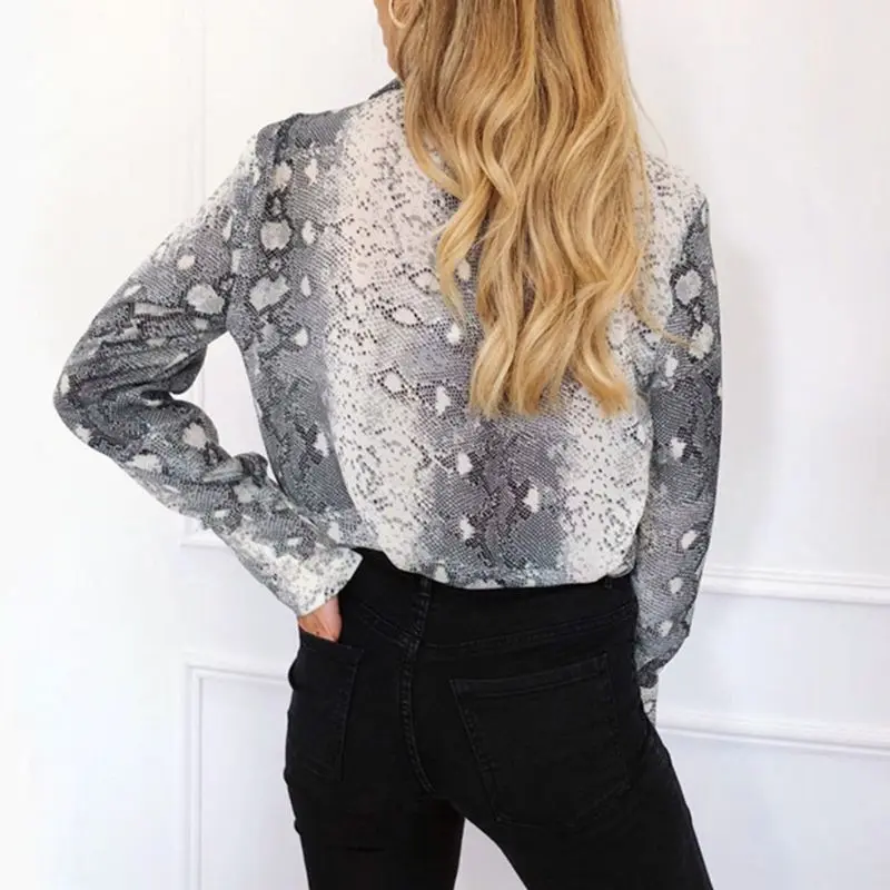 

Womens Plus Size Spring Long Sleeves Blouse Bohemian Snakeskin Digital Printing Causal Shirt Button Down Notched Lapel Collar Lo