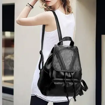 

Simple Leather Backpack Women's Leather Rucksack Fashion pu Leather Backpack Large Capacity Zipper Backpacks Travel Bag #20