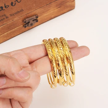 

2.4inches diameter dubai gold Bangle Baby / Kids girls Gold Color Ethiopian Bracelet Africa Arab Jewelry Circlet Child Gift 1pc
