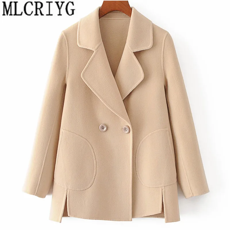 

100% Wool Coat Women Short 2019 Korean Handmade Double-sided Cashmere Women's Coats Autumn Winter Female Jacket abrigos YQ214