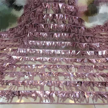 

Madison 2019 high quality purple French sequence sequins net lace,African tulle mesh sequence lace fabric for party dress 5yards