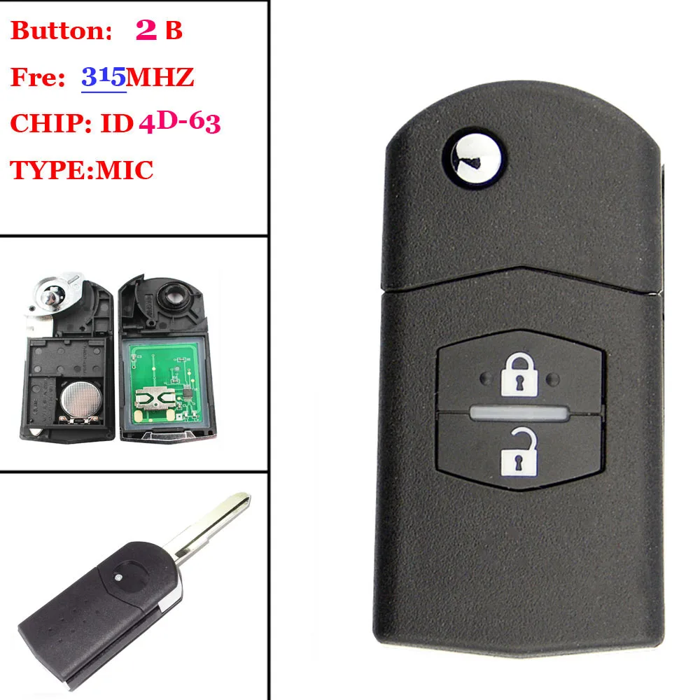 

(1pcs )2 Button Flip Folding Remote Car Key 433Mhz With ID83 4D63 Transponder Chip For Mazda 3 6 M3 M5 M6 Uncut Blade