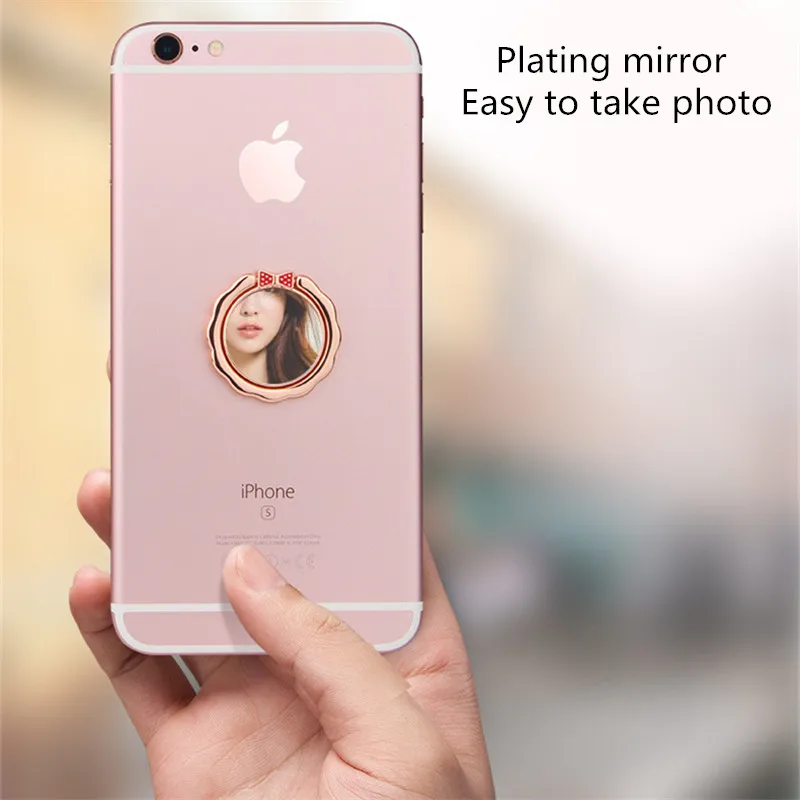 Mirror 360 Ring Magnet Holder Bracket Finger Grip Phone Desktop Stand Built-in Iron Sheet for Xaiomi Redmi IPhone 7 6 Plus