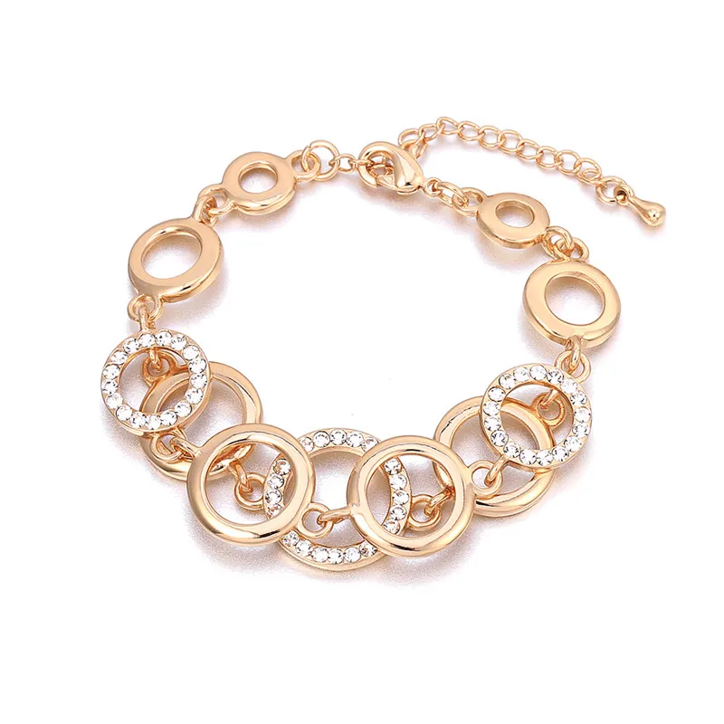 

2018 Rose Gold Multilayers Circles Crystal Bracelet & Bangles for Woman Rhinestones Paved Double Layer Round Female Bracelets