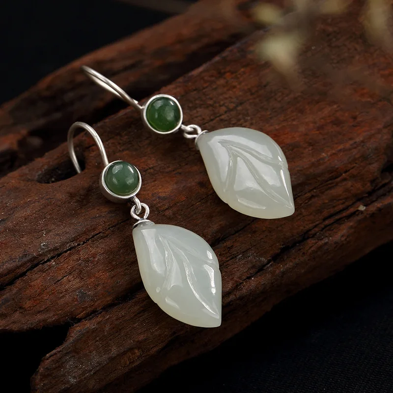 

Pure Silver Inlay Ways Hetian Jade White Jade Jade Pendant Earrings Wholesale High-grade