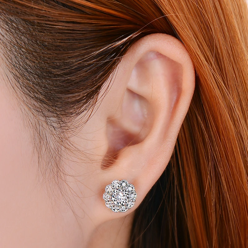 CaiMao 14k White Gold 0.3ct Natural Diamond Engagement Stud Earring Fine Jewelry