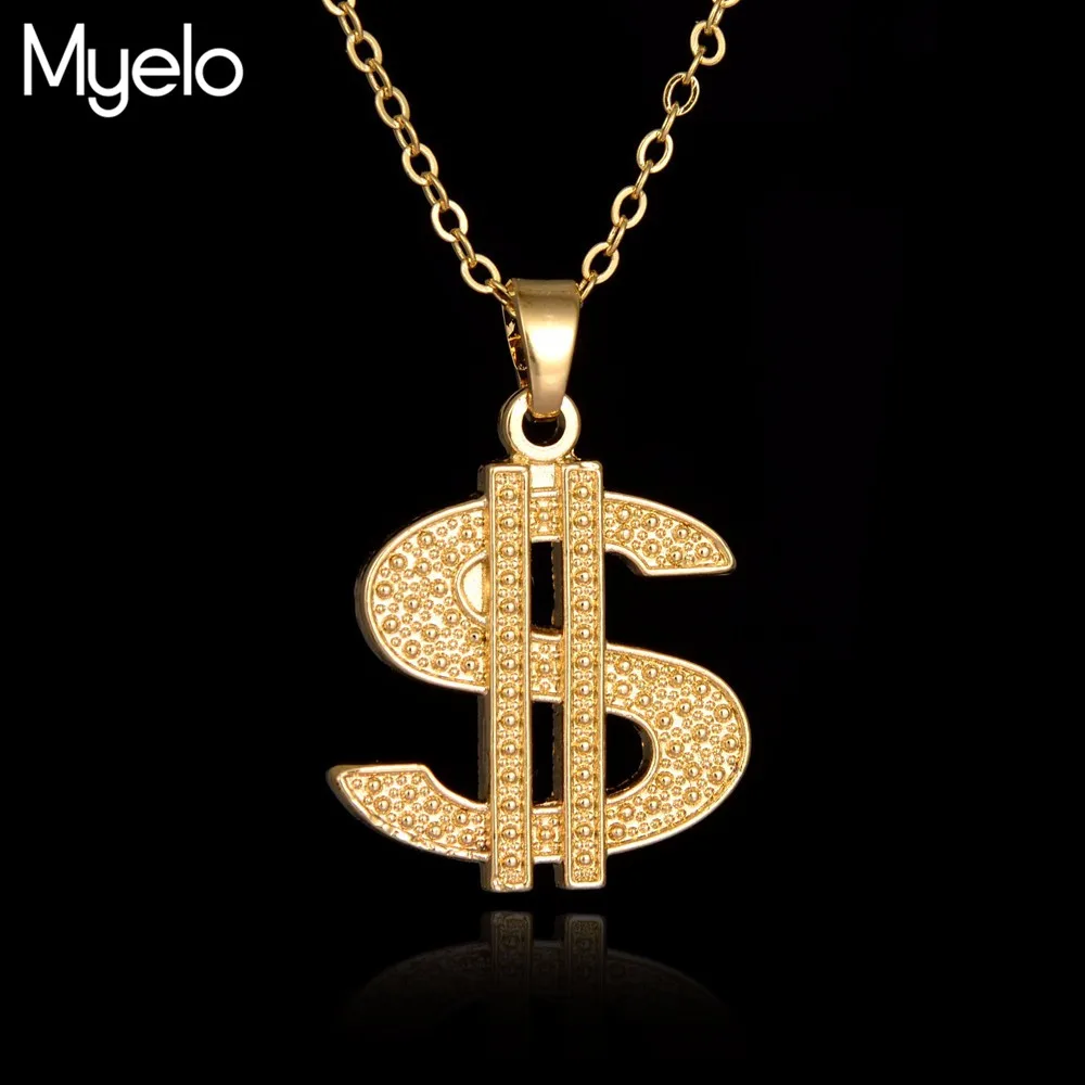 Myelo Hip Hop Jewelry US Dollar Money Pendant Necklaces Luxury Gold