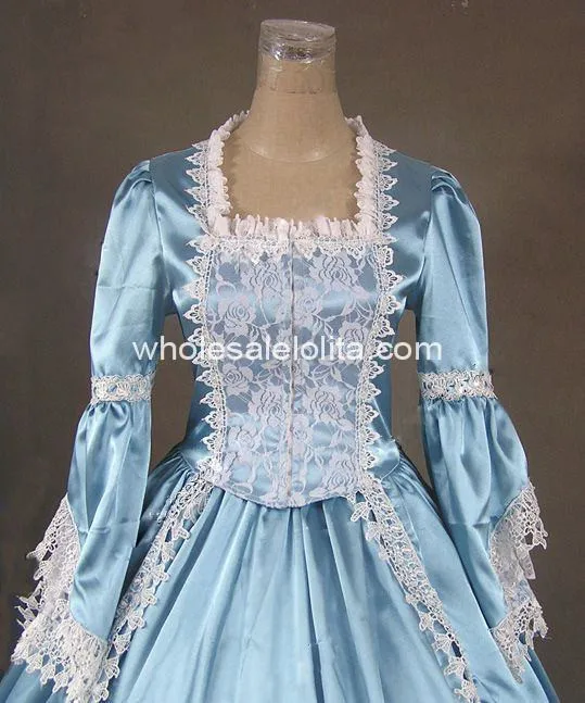18th века тема детское платье синего и белого цвета с кружевом времен Марии Антуанетты платье, сценический костюм