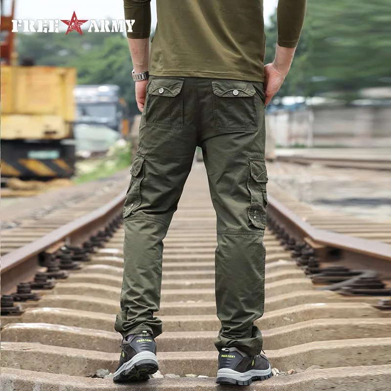 Free Army Brand Fashion Mens Pants Safari Style Military Trousers Casual Pockets Solid Sweatpants C