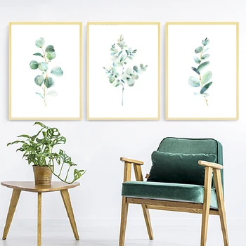 

Eucalyptus Watercolor Print Floral Leaf Botanical Greenery Leaves Art Canvas Painting Green Wild Posters Home Wall Art Decor