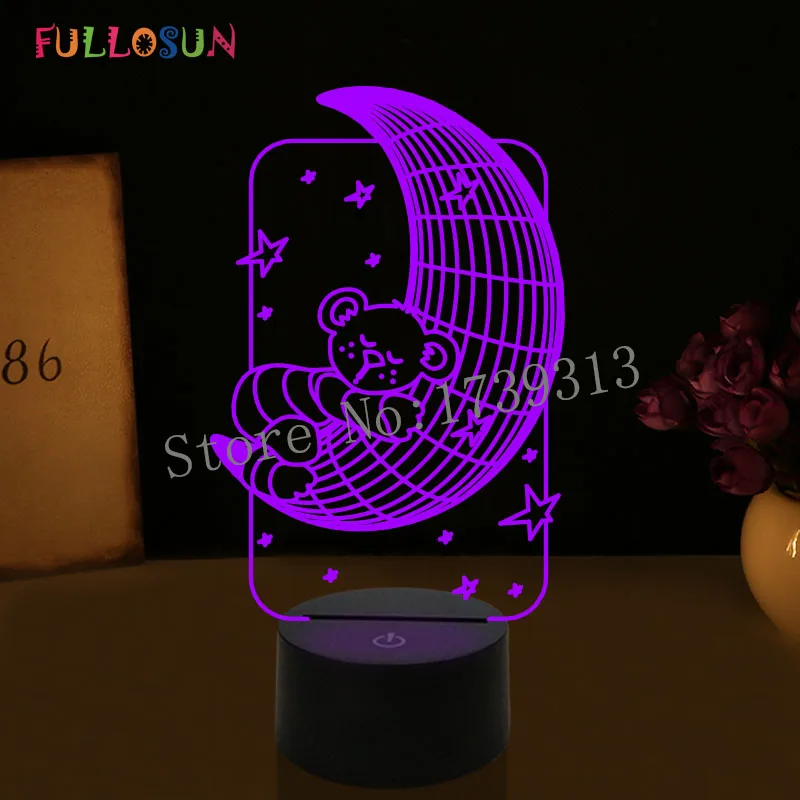 Прекрасный 3D настольная лампа светодиодный ночник медведь Луна Форма для детской комнаты FS-2982