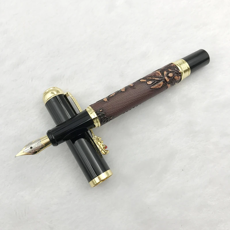 Новое поступление, перьевая ручка с драконом, Тонкое Перо, 0,5 мм, изысканный золотой дракон, зажим, тисненые чернила, ручки для письма, лучший подарок на выбор, 1 шт./ло