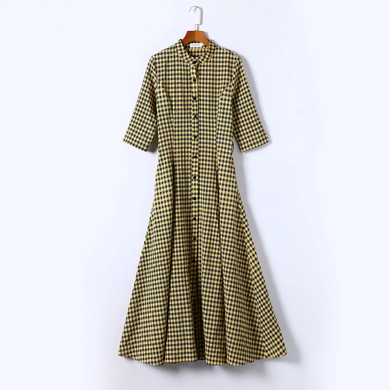 2XL Брендовое платье летнее женское платье новое модное клетчатое длинное платье с круглым вырезом платье из органической ткани с поясом ТРАПЕЦИЕВИДНОЕ ПЛАТЬЕ ЖЕНСКОЕ