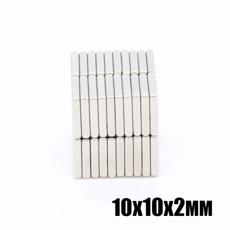 100pcs10x10x2 мм редкоземельных небольшой сильный блок постоянный 10*10*2 холодильник Электромагнит NdFeB никелевый Магнитный квадратный магнит