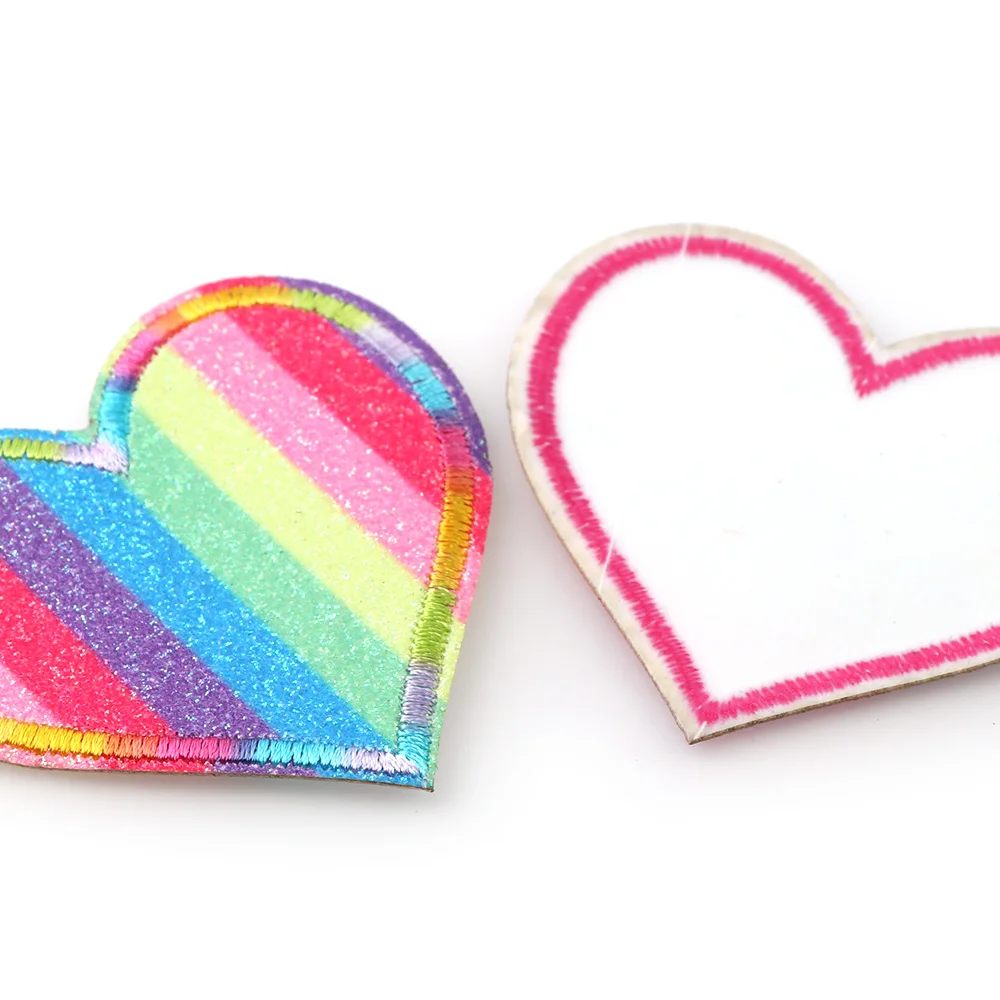 9//set Shining rainbow Love heart Embroidered iron on patches kids bulk Appliques