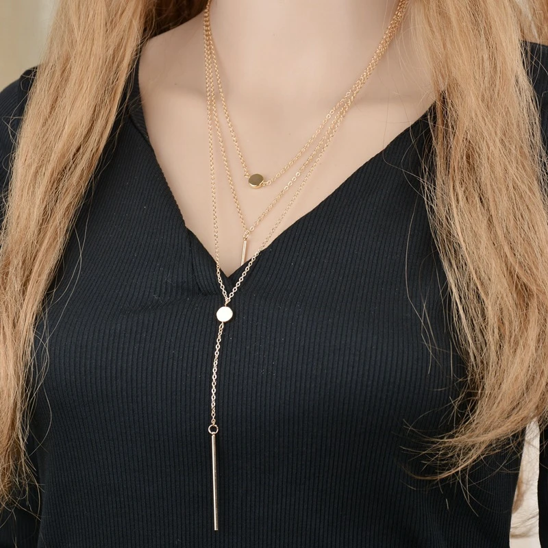 

Contracted 3 Layer Long Necklace For Women Fashion Necklace Pendants Jewelry Accessories Chain Men Jewelry Necklaces Gift Choker