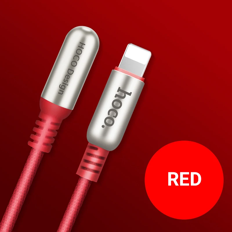 hoco кабель для айфона быстрая зарядка и передача данных провод 2.4a разъем лайтнинг прочный шнур для iphone 5 6 7 usb зарядное устройство для айпад айфон двухсторонний угловой коннектор юсб цинковые коннекторы - Цвет: Red