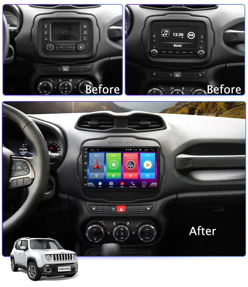 

Car Android 8.1 Multimedia Player for JEEP Renegade 2016-2018 GPS Navigation Device bluetooth steering wheel control support