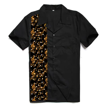 

2019 Summer Music Pattern Rockabilly Men Shirts Short Sleeve Punk Style Western Shirts Men Cotton Plus Size Streetwear Clothing