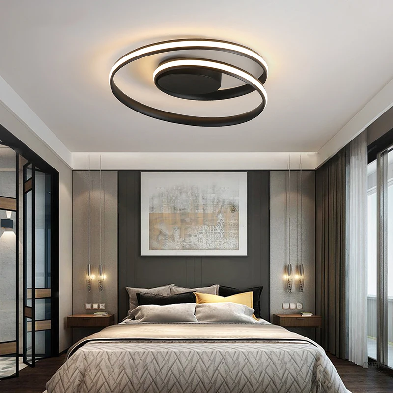 Белый/черный современный светодиодный потолочный светильник для гостиной, спальни, столовой, алюминиевое Освещение для дома, потолочный светильник