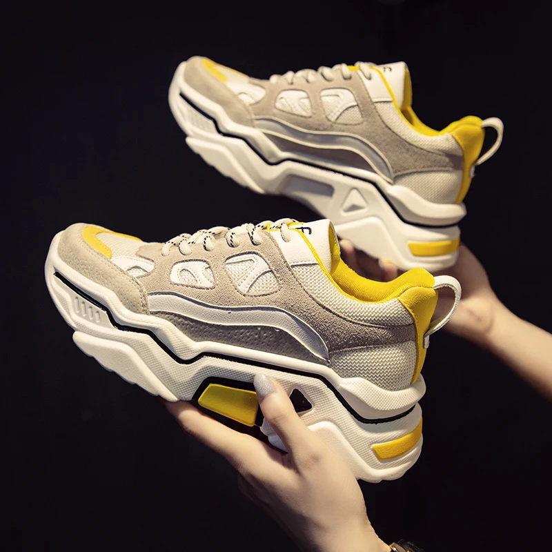 

2019 Brand Yellow Sneakers Women Shoes Female basket femme Chunky Sneakers Designer Trainers Casual Shoes chaussures K4-98