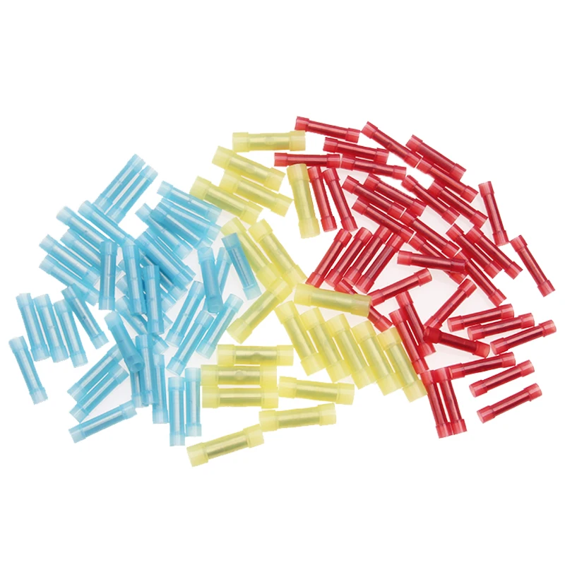 

100pcs Nylon Butt Wire Crimp Terminals Connectors Electrical 3 Colors Blue Yellow Red Kit Insulated Car Audio