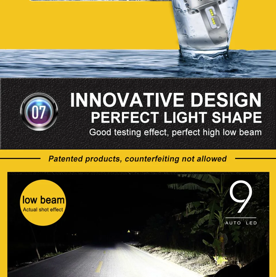 LED Car Lights H1 H4 H7 H11 9005 9006 Auto Headlamp Bulbs 12V 24V Cars Headlights 80W CREE LED Chips 6000K White Lamp (12)