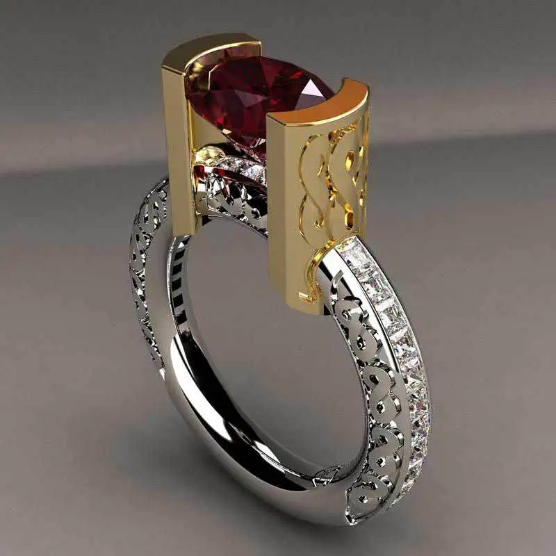 

Charm Female Red Stone Ring Fashion Silver Gold Color Wedding Band Jewelry Promise Love Engagement Rings For Women